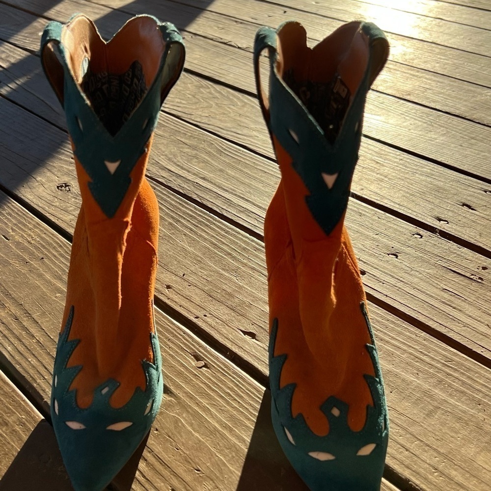 Dingo Orange and Teal Ankle Boots - Picture 4 of 6